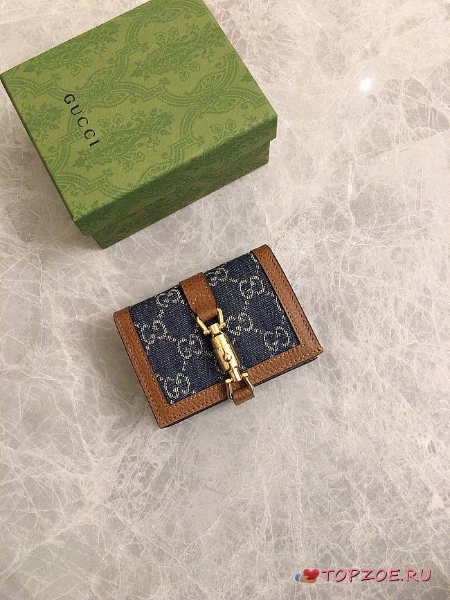 GUCCI JACKIE 1961 CARD CASE WALLET GG JACQUARD DENIM 645536 SIZE 11 × 8.5 x 3 CM - 1