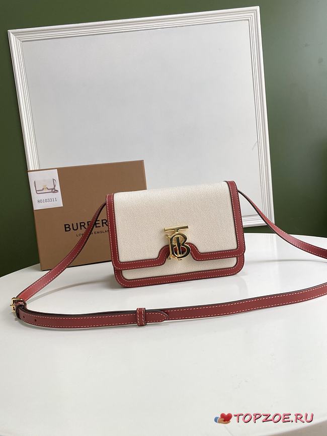 BURBERRY SMALL TWO-TONE TB BAG NATURAL/RED 80393651 SIZE 21 x 6 x 16 CM - 1