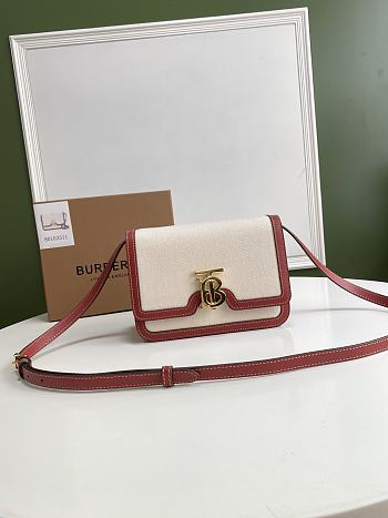 BURBERRY SMALL TWO-TONE TB BAG NATURAL/RED 80393651 SIZE 21 x 6 x 16 CM