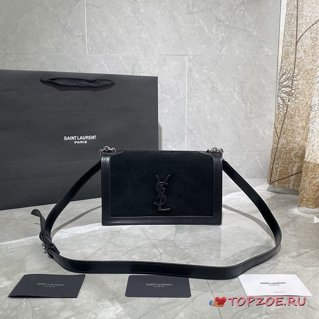 YSL BOOK BAG SMOOTH LEATHER AND VELVET BLACK 532756 SIZE 24 × 14 × 8 CM - 1