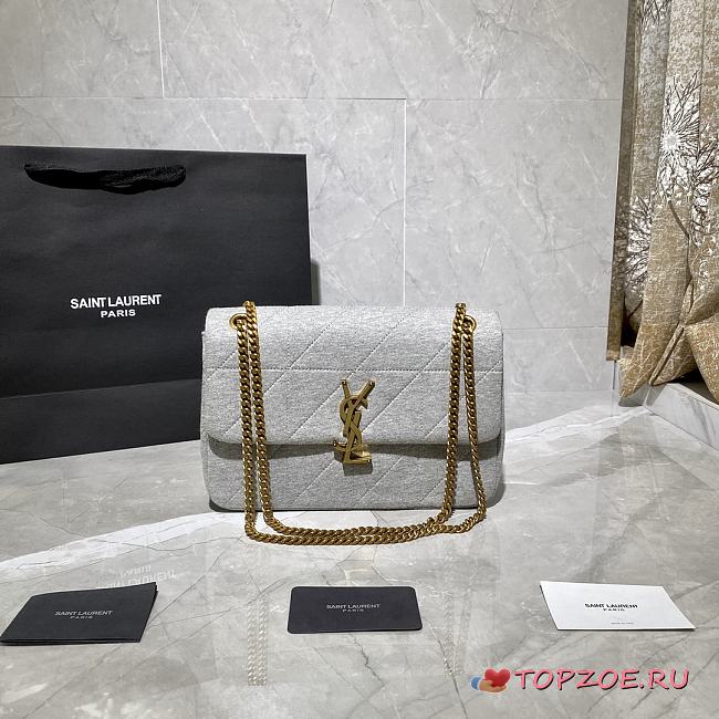 YSL JAMIE MEDIUM CARRÉ RIVE GAUCHE LIGHT GREY 634820 SIZE 24×15.5×6.5 CM - 1