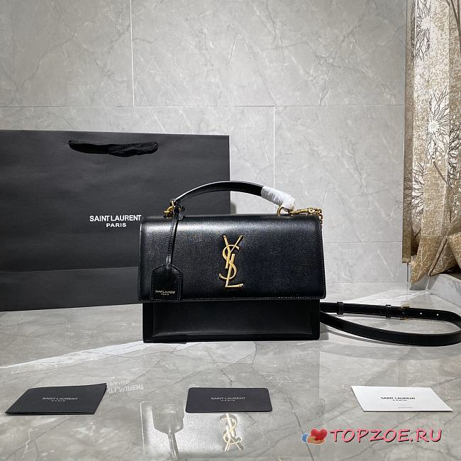 YSL MEDIUM SUNSET SATCHEL BLACK 634723 SIZE 25 x 18 x 5 CM - 1