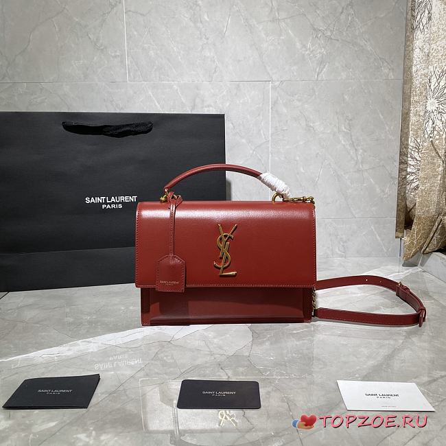 YSL MEDIUM SUNSET SATCHEL OPYUM RED 634723 SIZE 25 x 18 x 5 CM - 1
