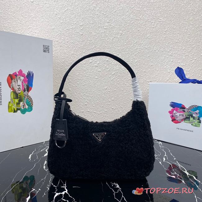 PRADA RE-EDITION 2000 SHEARLING MINI-BAG BLACK 1NE515 SIZE 23 x 14 x 5 CM - 1