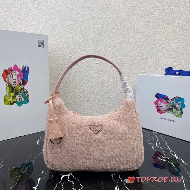 PRADA RE-EDITION 2000 SHEARLING MINI-BAG LIGHT PINK 1NE515 SIZE 23 x 14 x 5 CM - 1