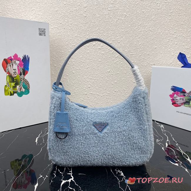 PRADA RE-EDITION 2000 SHEARLING MINI-BAG LIGHT BLUE 1NE515 SIZE 23 x 14 x 5 CM - 1