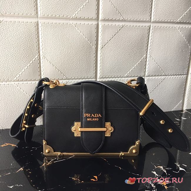 PRADA LEATHER PRADA CAHIER BAG BLACK 1BD045 SIZE 20 x 14 x 8.5 CM - 1
