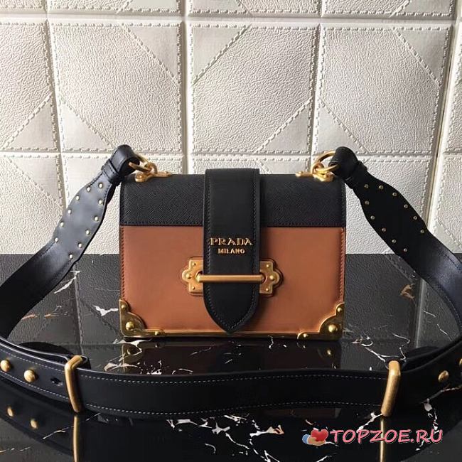 PRADA LEATHER PRADA CAHIER BAG BLACK/BROWN 1BD045 SIZE 20 x 14 x 8.5 CM - 1