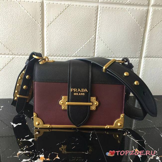 PRADA LEATHER PRADA CAHIER BAG BLACK/BORDEAUX 1BD045 SIZE 20 x 14 x 8.5 CM - 1