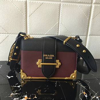 PRADA LEATHER PRADA CAHIER BAG BLACK/BORDEAUX 1BD045 SIZE 20 x 14 x 8.5 CM