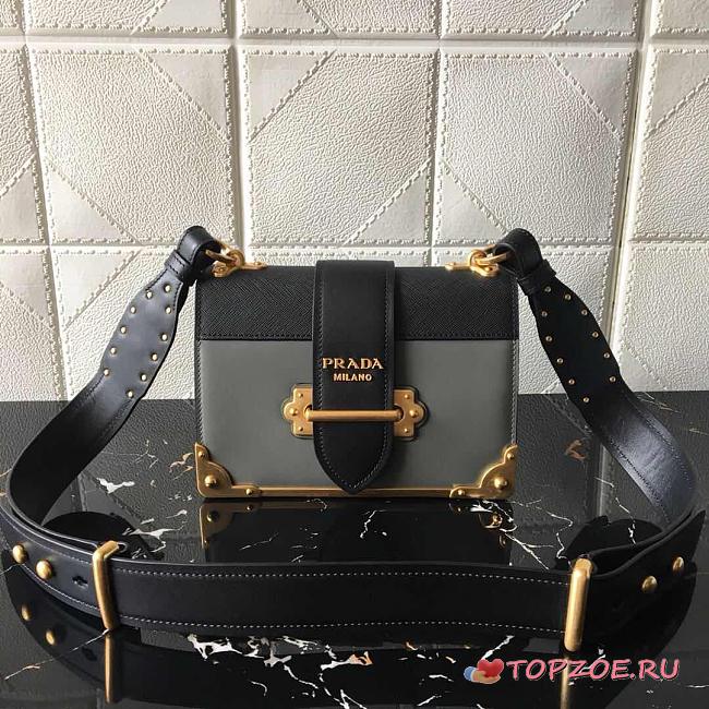 PRADA LEATHER PRADA CAHIER BAG BLACK/GRAY 1BD045 SIZE 20 x 14 x 8.5 CM - 1