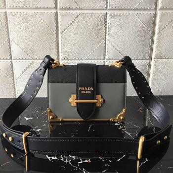 PRADA LEATHER PRADA CAHIER BAG BLACK/GRAY 1BD045 SIZE 20 x 14 x 8.5 CM