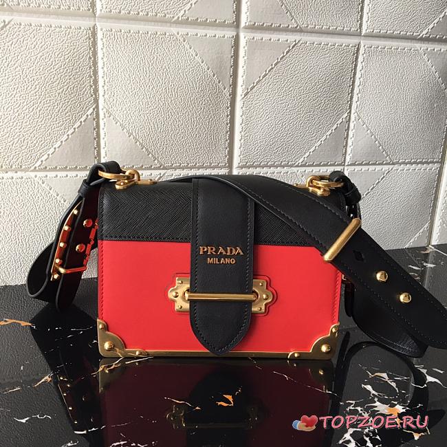 PRADA LEATHER PRADA CAHIER BAG BLACK/RED 1BD045 SIZE 20 x 14 x 8.5 CM - 1