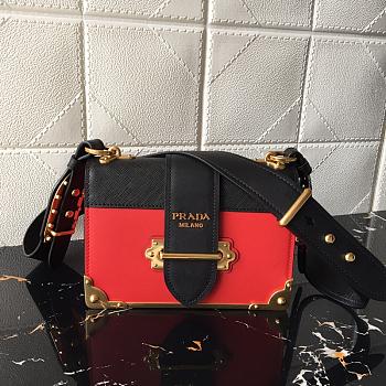 PRADA LEATHER PRADA CAHIER BAG BLACK/RED 1BD045 SIZE 20 x 14 x 8.5 CM