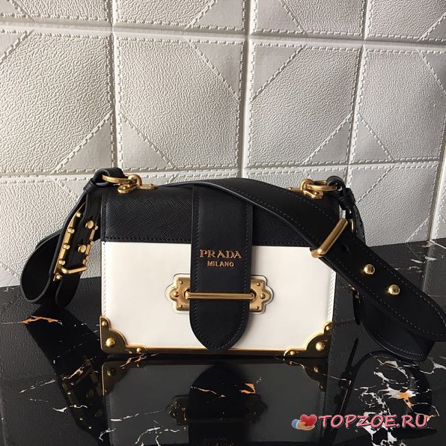 PRADA LEATHER PRADA CAHIER BAG BLACK/WHITE 1BD045 SIZE 20 x 14 x 8.5 CM - 1
