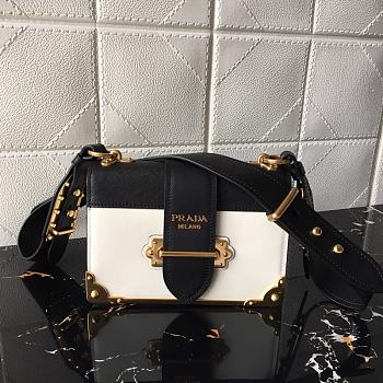 PRADA LEATHER PRADA CAHIER BAG BLACK/WHITE 1BD045 SIZE 20 x 14 x 8.5 CM
