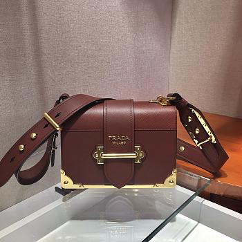 PRADA LEATHER PRADA CAHIER BAG BORDEAUX 1BD045 SIZE 20 x 14 x 8.5 CM