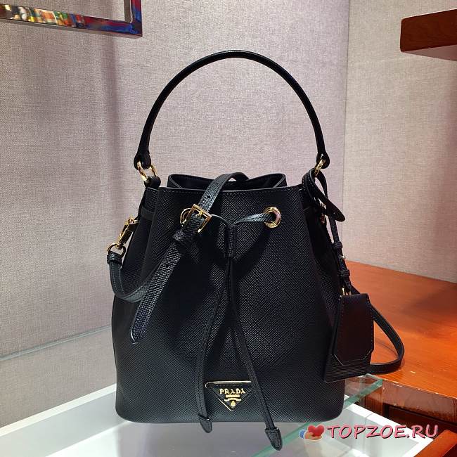 PRADA SAFFIANO LEATHER BUCKET BAG BLACK 1BE032 SIZE 22 x 22 x 14 CM - 1