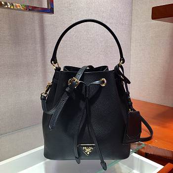 PRADA SAFFIANO LEATHER BUCKET BAG BLACK 1BE032 SIZE 22 x 22 x 14 CM