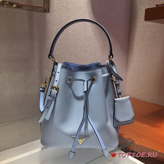 PRADA SAFFIANO LEATHER BUCKET BAG CORNFLOWER BLUE 1BE032 SIZE 22 x 22 x 14 CM - 1