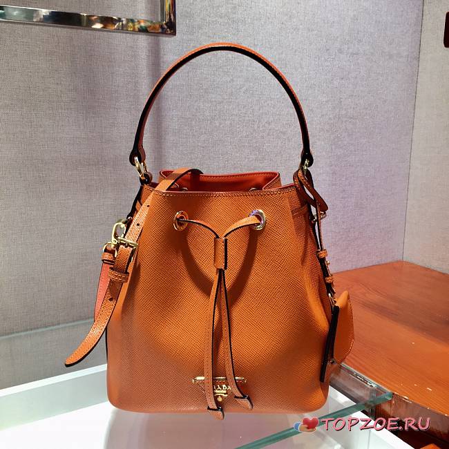 PRADA SAFFIANO LEATHER BUCKET BAG ORANGE 1BE032 SIZE 22 x 22 x 14 CM - 1