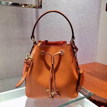 PRADA SAFFIANO LEATHER BUCKET BAG ORANGE 1BE032 SIZE 22 x 22 x 14 CM