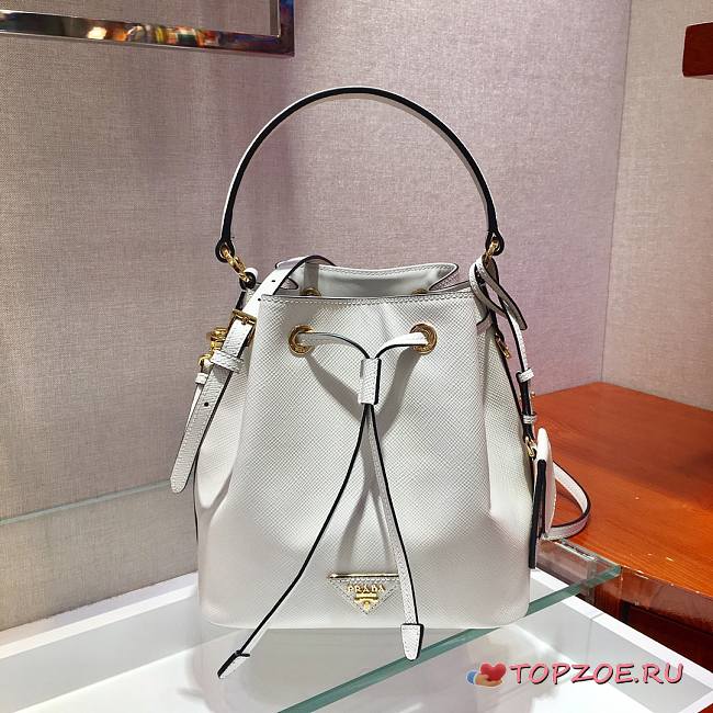 PRADA SAFFIANO LEATHER BUCKET BAG WHITE 1BE032 SIZE 22 x 22 x 14 CM - 1