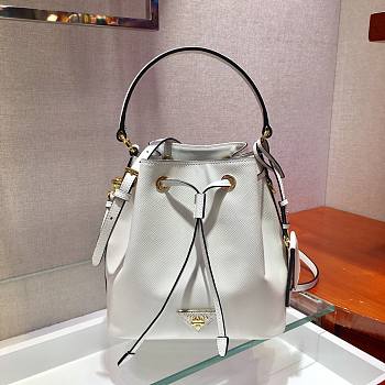 PRADA SAFFIANO LEATHER BUCKET BAG WHITE 1BE032 SIZE 22 x 22 x 14 CM