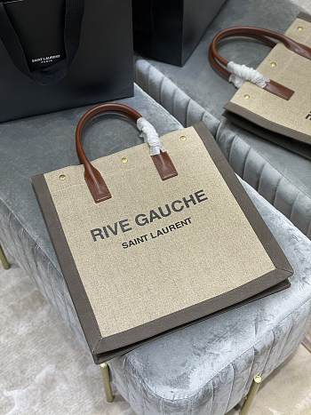 YSL RIVE GAUCHE N/S TOTE BAG BEIGE/GRAY 631682 SIZE 37.5 × 38 × 17 CM