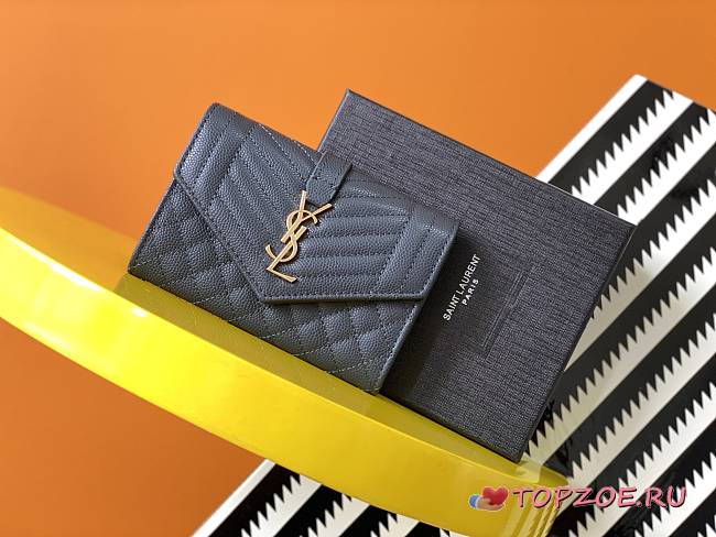 YSL MONOGRAM SMALL ENVELOPE WALLET DARK GREEN 651026 SIZE 13.5 x 9.5 x 3 CM - 1