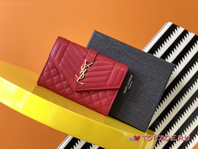 YSL MONOGRAM SMALL ENVELOPE WALLET RED 651026 SIZE 13.5 x 9.5 x 3 CM - 1