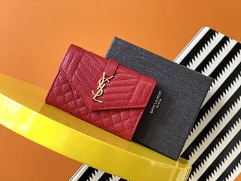 YSL MONOGRAM SMALL ENVELOPE WALLET RED 651026 SIZE 13.5 x 9.5 x 3 CM