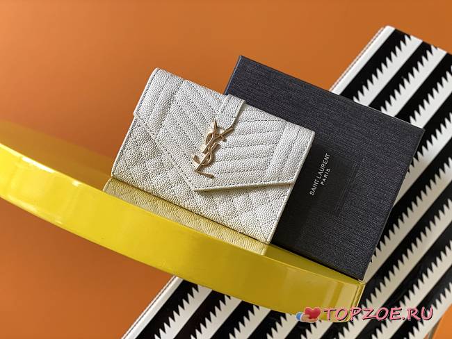 YSL MONOGRAM SMALL ENVELOPE WALLET WHITE 651026 SIZE 13.5 x 9.5 x 3 CM - 1