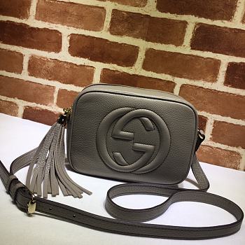 GUCCI SOHO SMALL LEATHER DISCO BAG GREY 308364 SIZE 21 x 15 x 7 CM