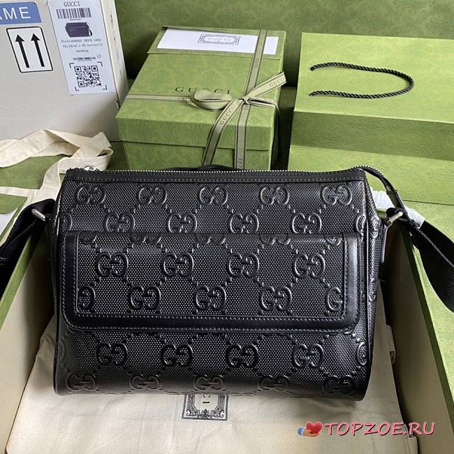 GUCCI GG EMBOSSED MESSENGER BAG BLACK 658565 SIZE 29 × 22 × 9.5 CM - 1