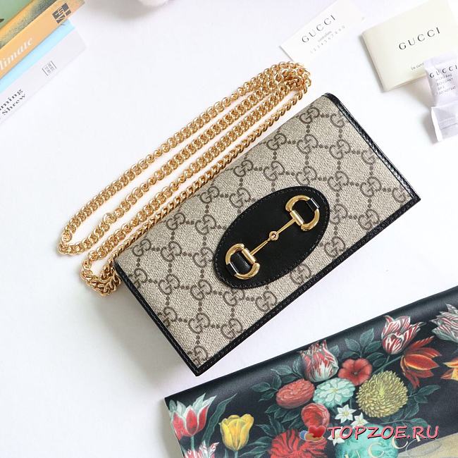 GUCCI HORSEBIT 1955 WALLET WITH CHAIN GG SUPREME BLACK 621892 SIZE 19 × 10 x 4 CM - 1