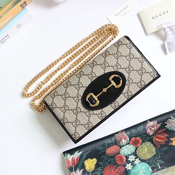 GUCCI HORSEBIT 1955 WALLET WITH CHAIN GG SUPREME BLACK 621892 SIZE 19 × 10 x 4 CM