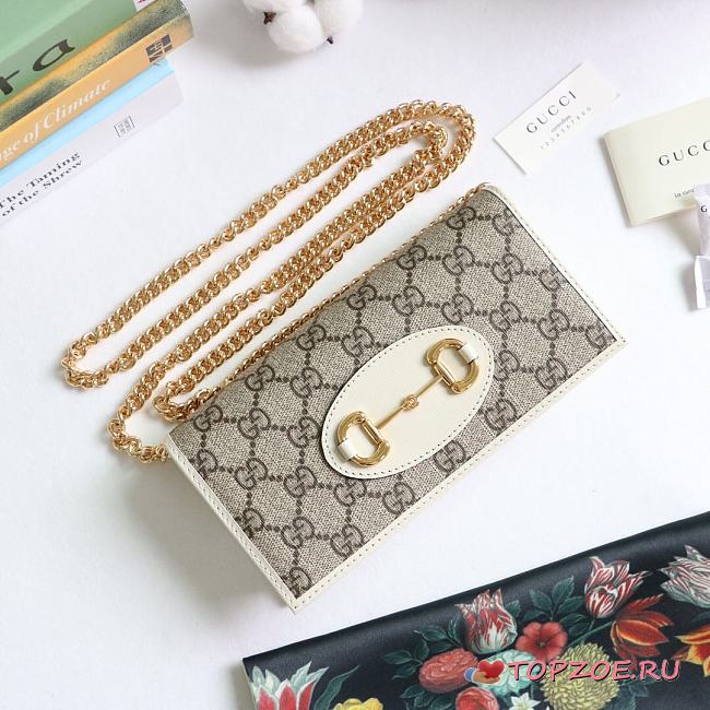 GUCCI HORSEBIT 1955 WALLET WITH CHAIN GG SUPREME WHITE 621892 SIZE 19 × 10 x 4 CM - 1