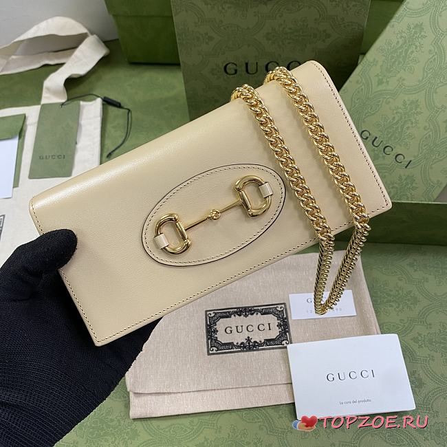 GUCCI HORSEBIT 1955 WALLET WITH CHAIN CREAM 621892 SIZE 19 × 10 x 4 CM - 1