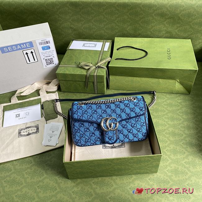 GUCCI GG MARMONT MULTICOLOR SMALL SHOULDER BAG BLUE 443497 SIZE 26x15x7 CM - 1