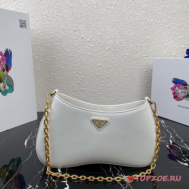 PRADA LEATHER CHAIN HOBO BAG WHITE 1BC148 SIZE 25.5 x 15.5 x 4 CM - 1