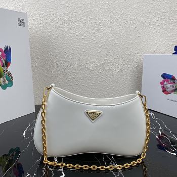 PRADA LEATHER CHAIN HOBO BAG WHITE 1BC148 SIZE 25.5 x 15.5 x 4 CM
