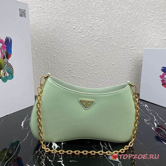PRADA LEATHER CHAIN HOBO BAG GREEN 1BC148 SIZE 25.5 x 15.5 x 4 CM x - 1