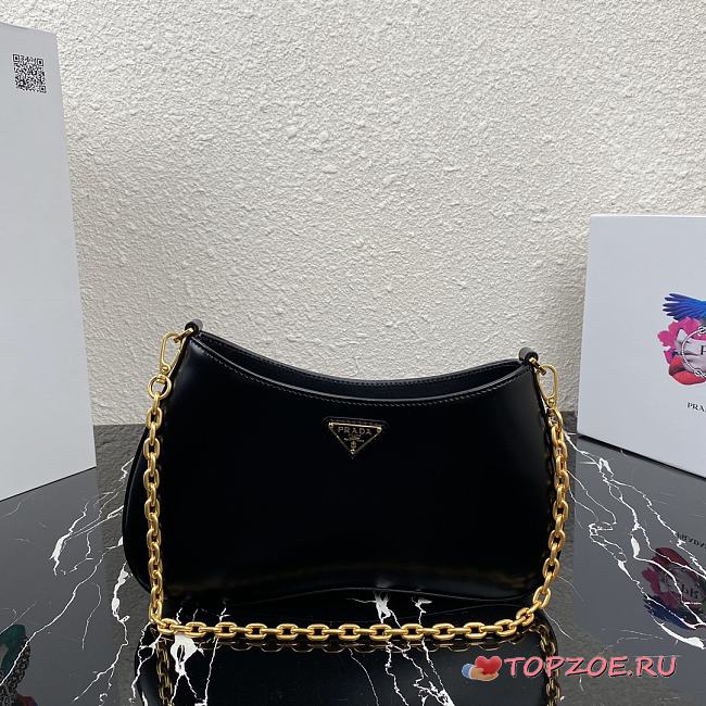 PRADA LEATHER CHAIN HOBO BAG BLACK 1BC148 SIZE 25.5 x 15.5 x 4 CM - 1
