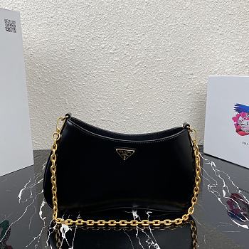 PRADA LEATHER CHAIN HOBO BAG BLACK 1BC148 SIZE 25.5 x 15.5 x 4 CM