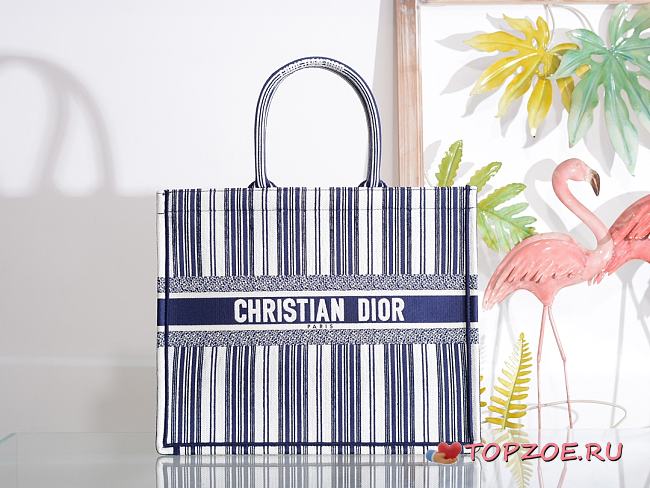 DIOR BOOK TOTE BLUE & WHITE STRIPES EMBROIDERY M1286 SIZE 41.5x32x5 CM - 1