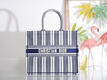DIOR BOOK TOTE BLUE & WHITE STRIPES EMBROIDERY M1286 SIZE 41.5x32x5 CM
