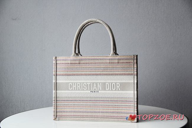 DIOR SMALL BOOK TOTE MULTICOLOR STRIPES EMBROIDERY M1296 SIZE 36.5x28x16 CM - 1