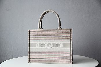 DIOR SMALL BOOK TOTE MULTICOLOR STRIPES EMBROIDERY M1296 SIZE 36.5x28x16 CM