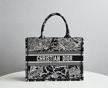 DIOR SMALL BOOK TOTE BLACK & WHITE M1296 SIZE 36.5x28x14 CM